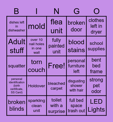 Trash out Day Bingo Card