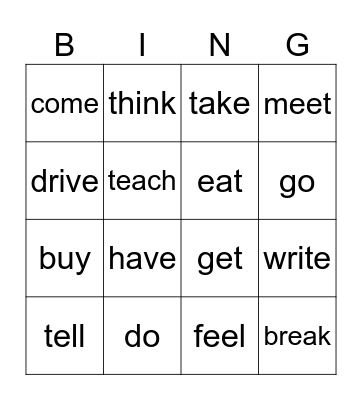 Irregular verbs Bingo Card