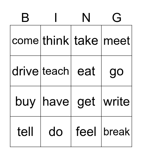 Irregular verbs Bingo Card