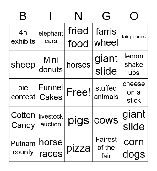 County Fair Bingo Card