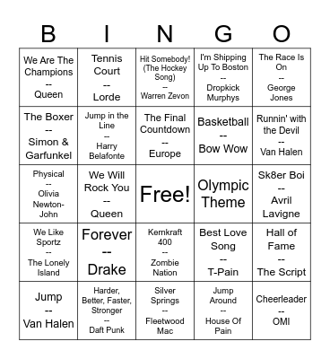 Olympic Bingo Card