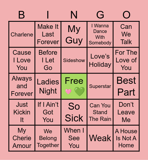 🩷Pretty Girl R&Bingo💚 Bingo Card