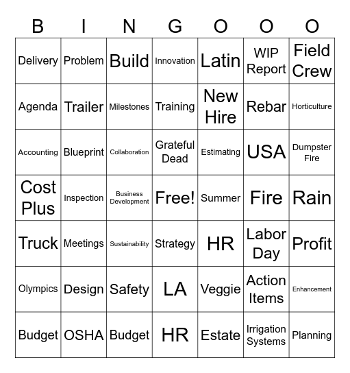 Oxbow Meeting Bingo Card