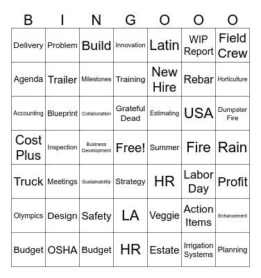 Oxbow Meeting Bingo Card
