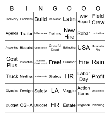 Oxbow Meeting Bingo Card