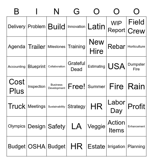 Oxbow Meeting Bingo Card
