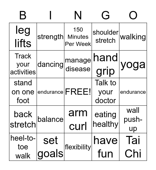 Excersise Bingo Card