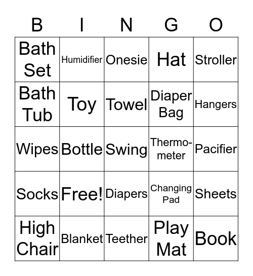 Baby  Bingo Card