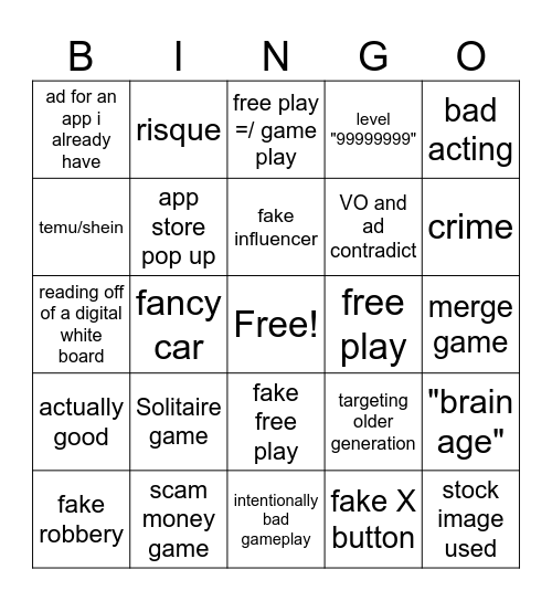 Mobile Ad Bingo Card