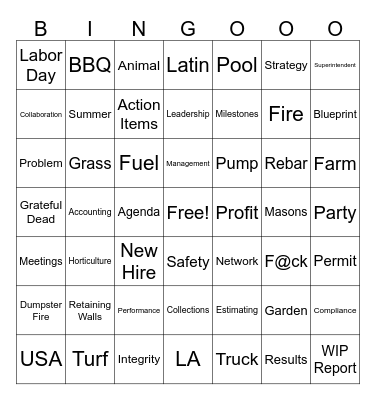 Oxbow Meeting Bingo Card