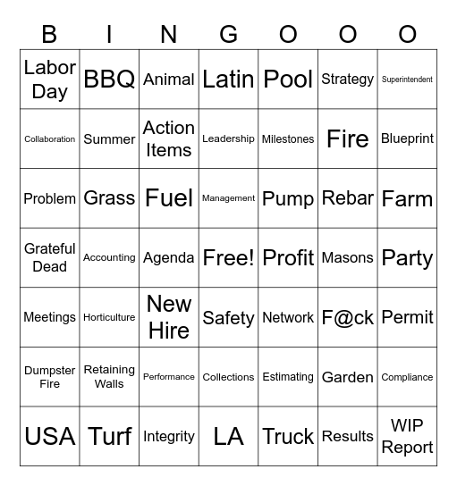 Oxbow Meeting Bingo Card
