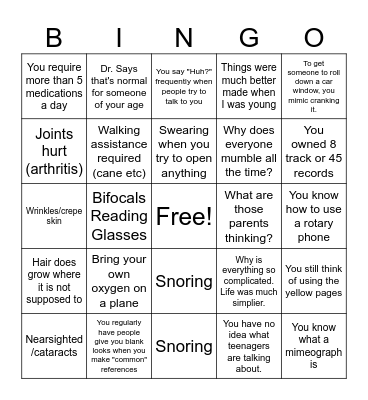You know you are old When... Bingo Card