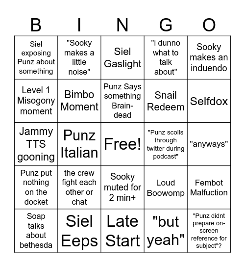 Punz N Palz Bingo Card