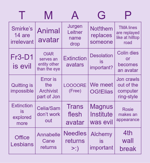 TMagP Bingo Card