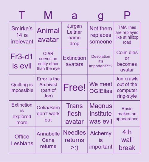 TMagP Bingo Card