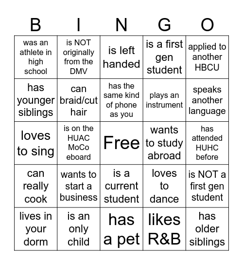 Find a Fellow Bison Who… Bingo Card