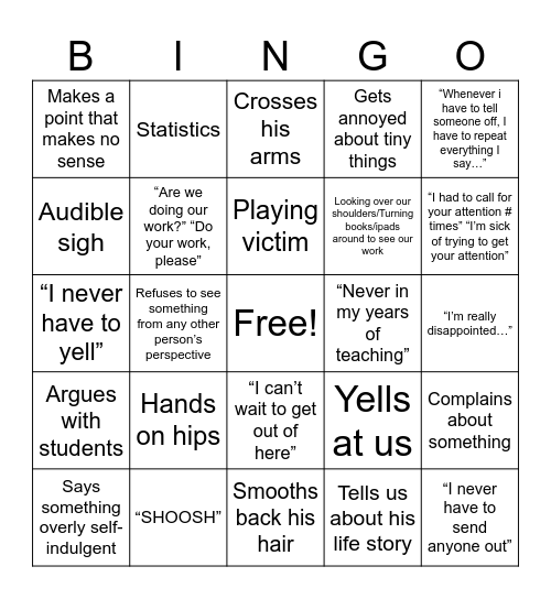 Mr. Sherman Bingo Card