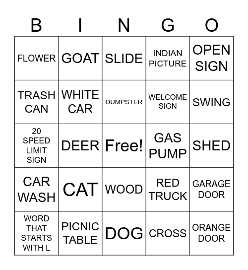 GOLF CAR BINGO Card