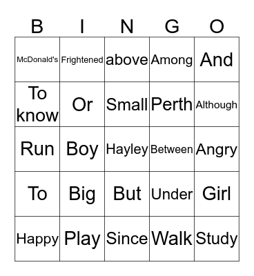 Gramma Bingo Card