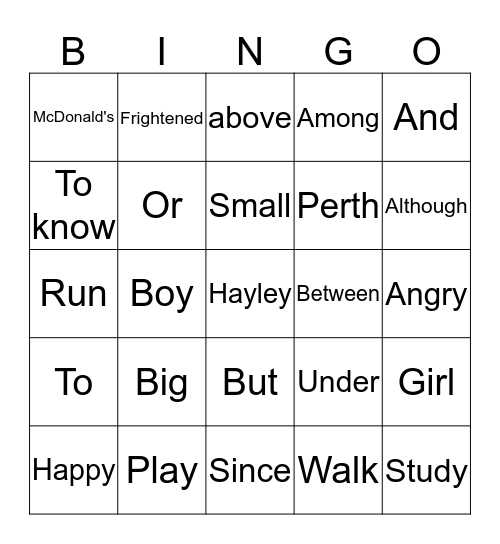Gramma Bingo Card