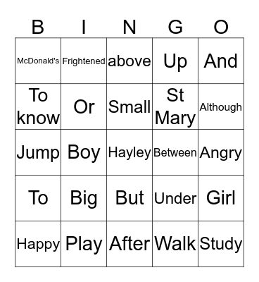 Gramma Bingo Card