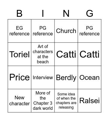 Deltarune Summer Newsletter Bingo Card