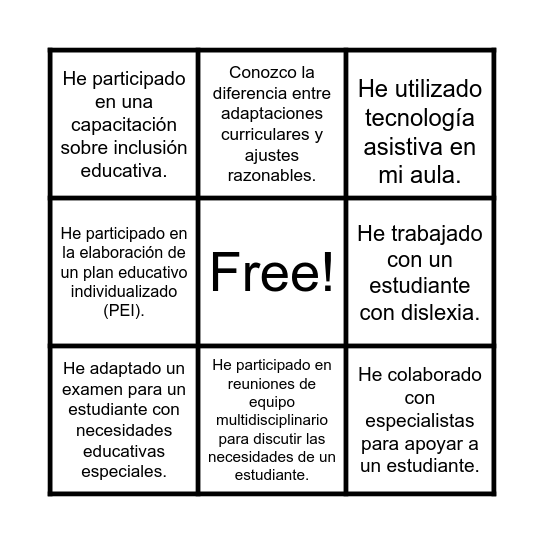 BINGO INCLUSIVO Bingo Card