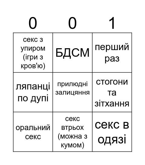 Кінки українською Bingo Card