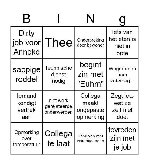 Vergadering Anneke Bingo Card