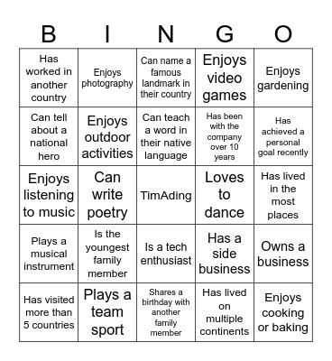 Human Bingo Card