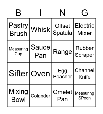 Tools & Equipment in Egg Preparation Bingo Card
