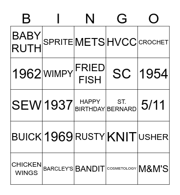 BIRTHDAY BINGO Card