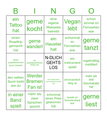 Finde eine Person, die Bingo Card