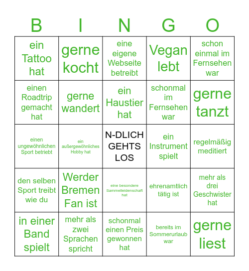 Finde eine Person, die Bingo Card