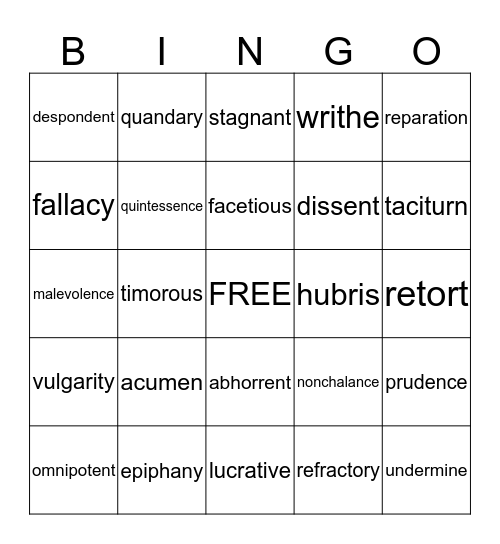 Vocab Bingo Card