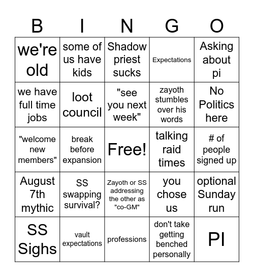 TheBoyz Bingo Card