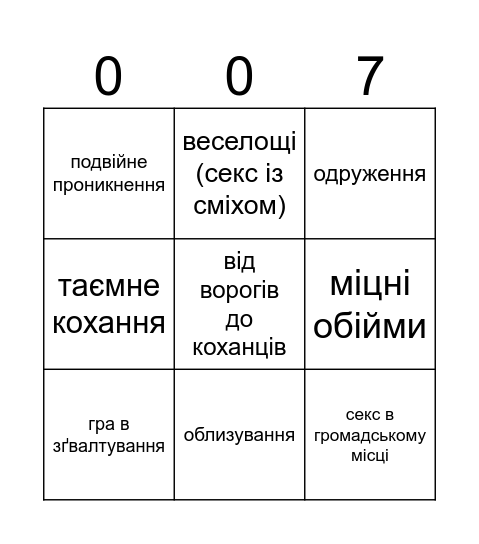 Кінки українською Bingo Card