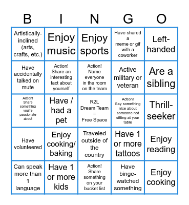 R2L DEI Bingo Card