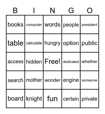 Untitled Bingo Card