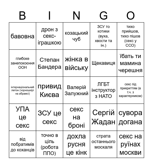 Кінки українською Bingo Card