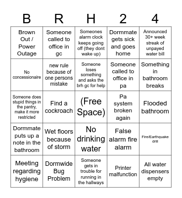 BRH 2024-2025 Bingo Card Bingo Card