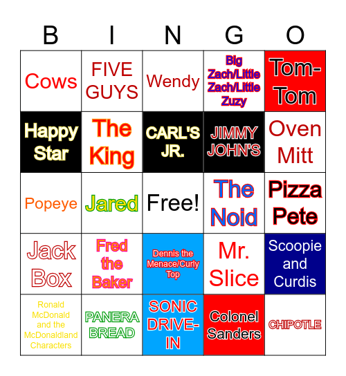 Fast Food Bingo Card