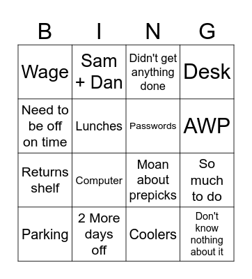 Tom's Bingo Card