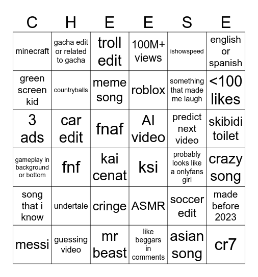 Untitled Bingo Card