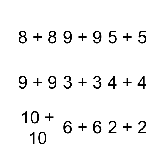 Doubles! Bingo Card