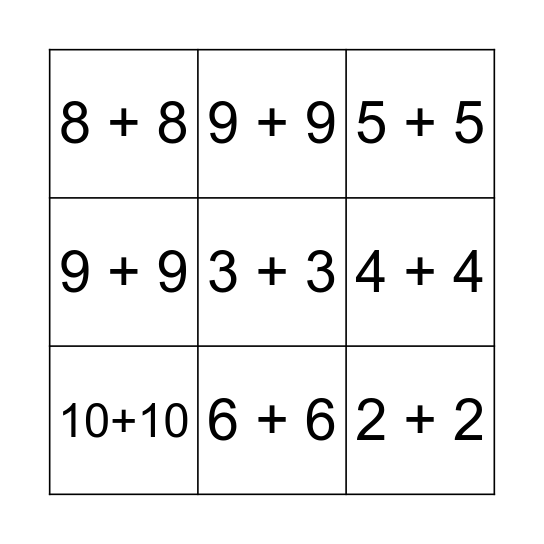 Doubles! Bingo Card