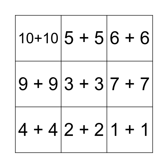 Doubles! Bingo Card