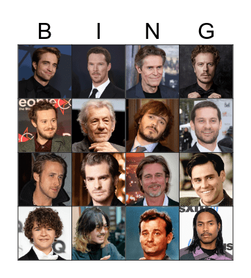 male celebrity Bingo Card