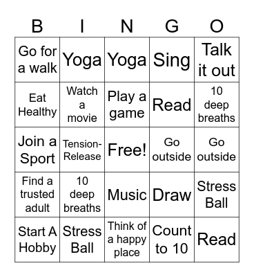 Coping Skills Bingo Card