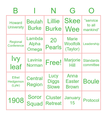Sisterhood Bingo Card